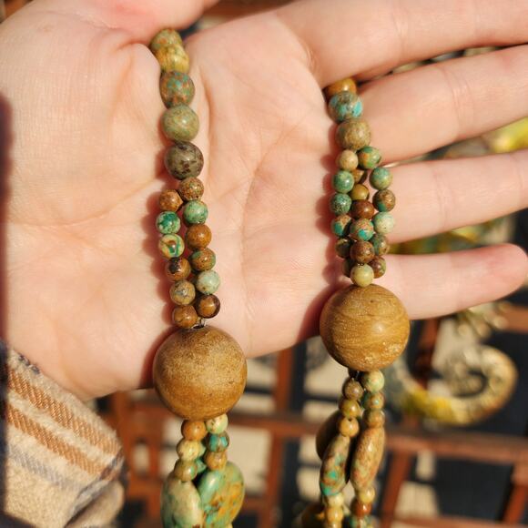 Jay King DTR Mongolian Turquoise Necklace Desert Rose Trading 3 Strand Bead Bib - Picture 8 of 14